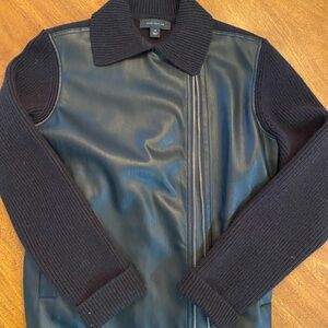 Ann Taylor Black Zip-Up Sweater with Knit Sleeves